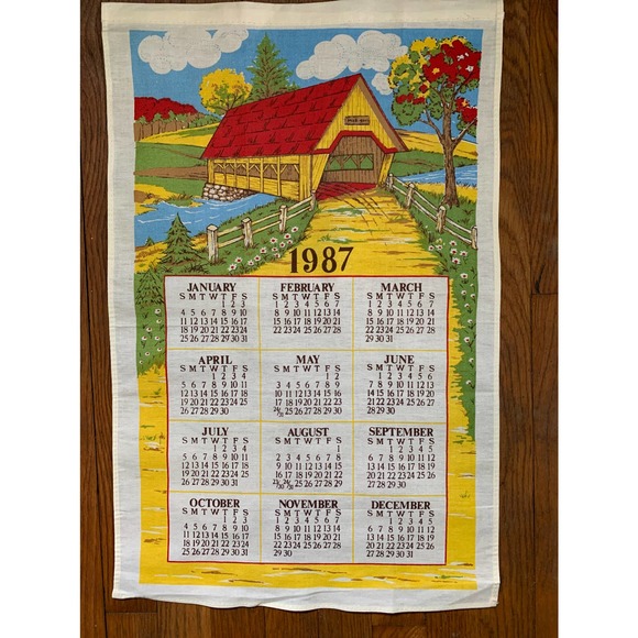 Vintage Kitchen Towel Calendar 1987 Country Barn - Picture 1 of 1